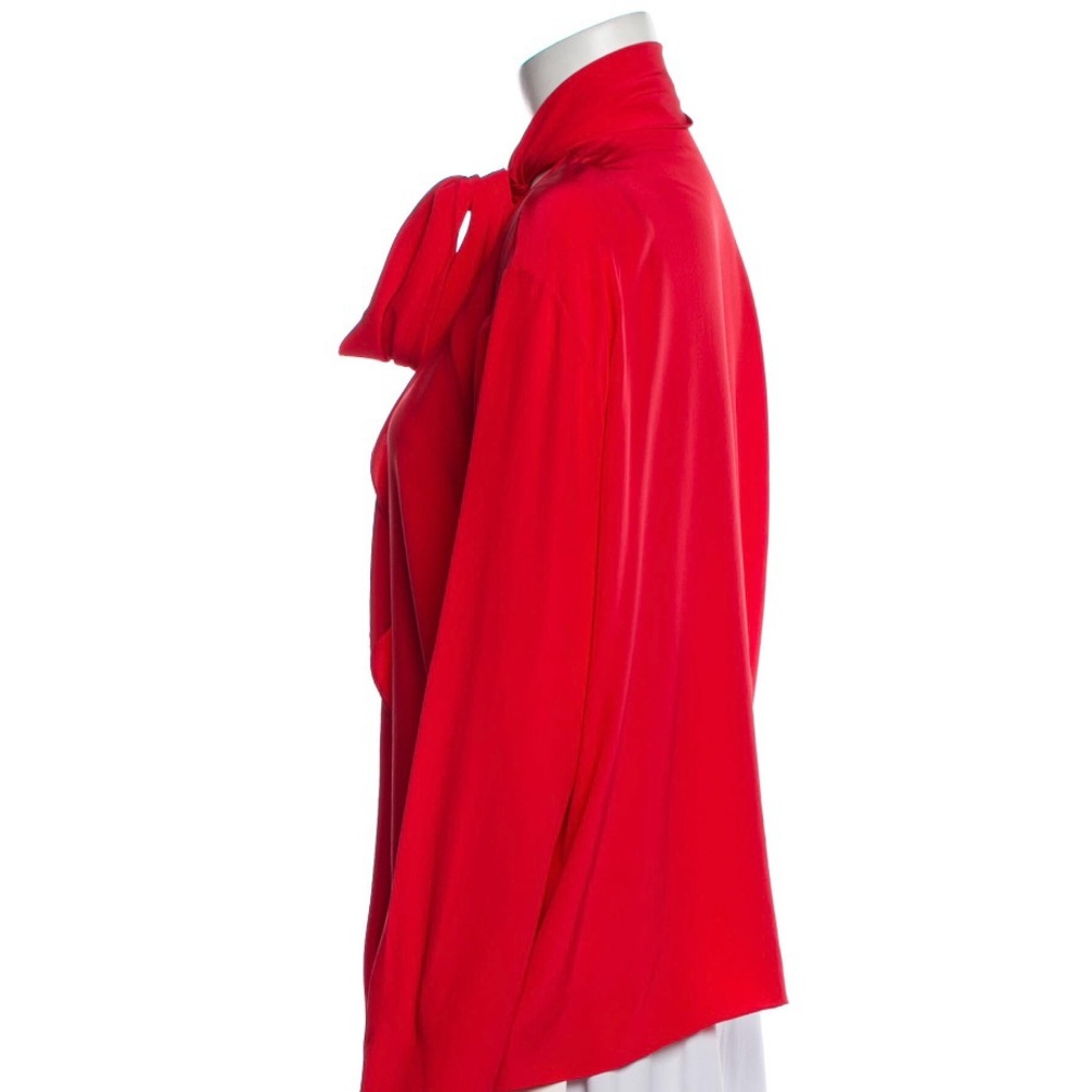 THE ROW Red Silk Scarf Neck Long Sleeve Top - Picture 11 of 15
